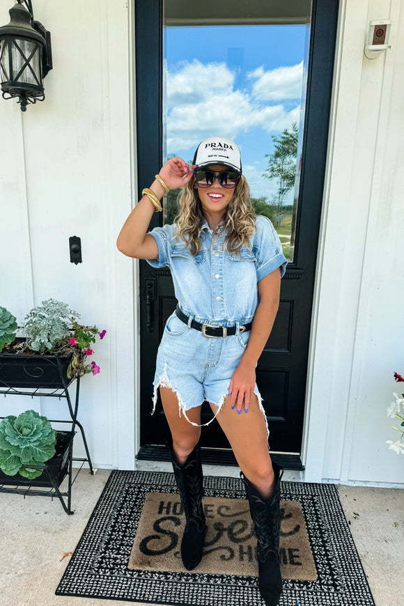 Driven To Success Denim Romper